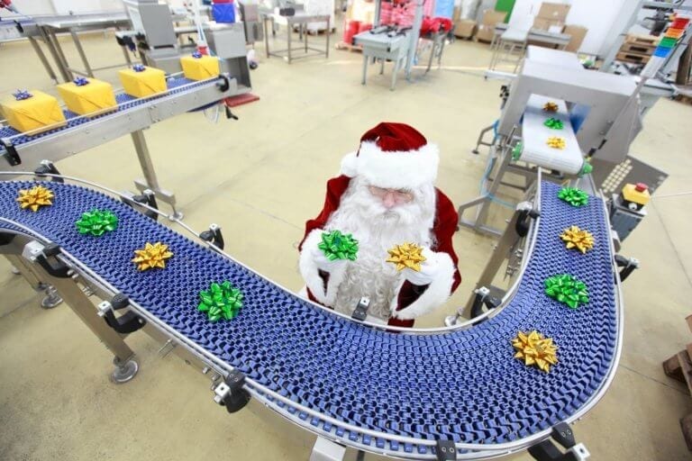 Santa working on a Conveyor Line